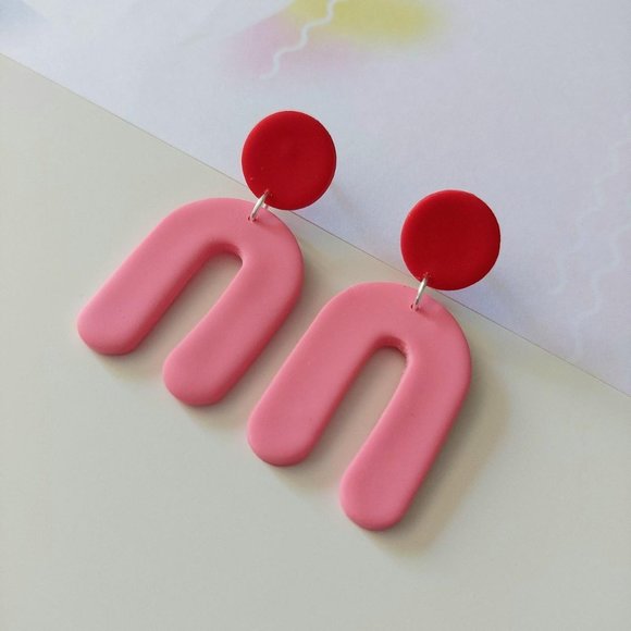 Pink and Red Arch Earrings - Picture 2 of 2